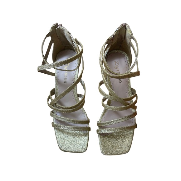 Zigi Soho Emila‎ Gold Glitter Strappy Block Heel Sandals Women's Size 6.5 NWT - Picture 2 of 9
